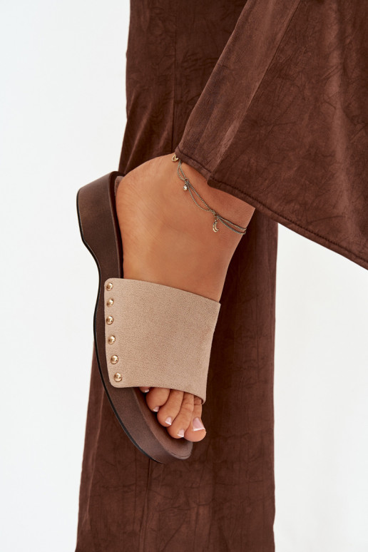 Women's slippers with gold nails beige Ferinna