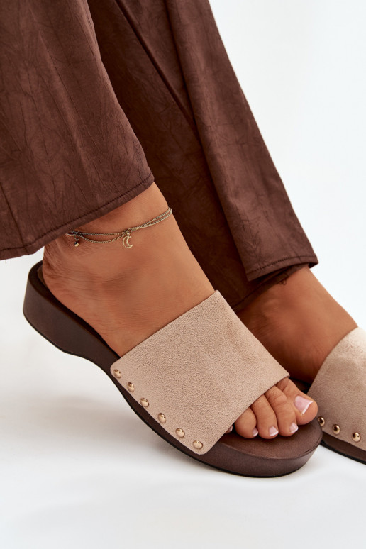 Women's slippers with gold nails beige Ferinna