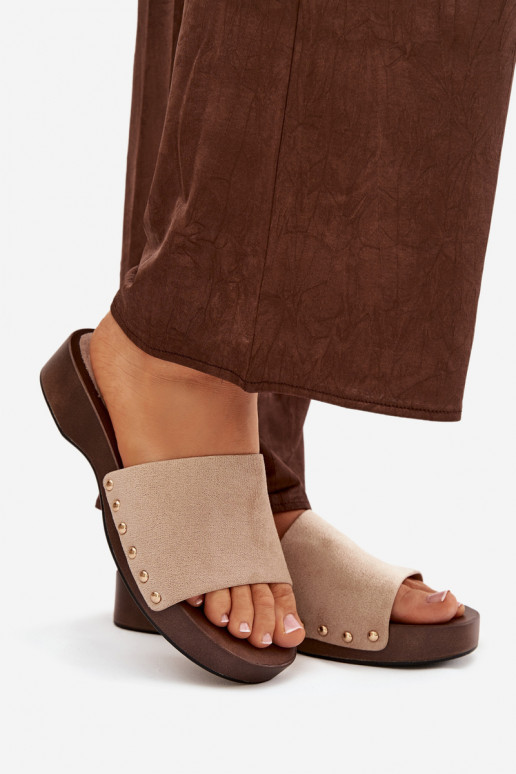 Women's slippers with gold nails beige Ferinna