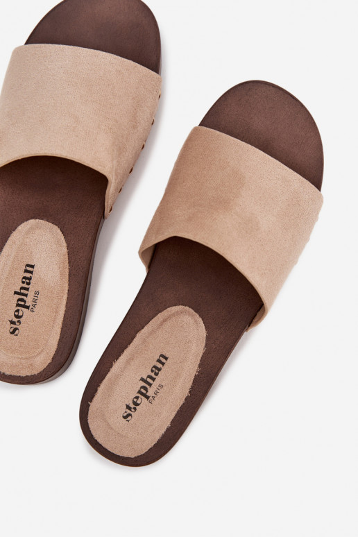 Women's slippers with gold nails beige Ferinna