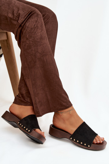 Women's Slippers with Gold Studs Black Ferinna 2