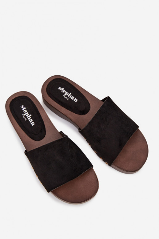 Women's Slippers with Gold Studs Black Ferinna