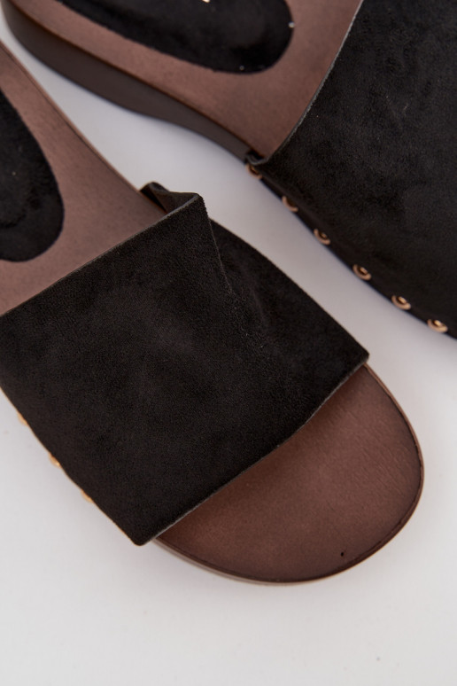 Women's Slippers with Gold Studs Black Ferinna