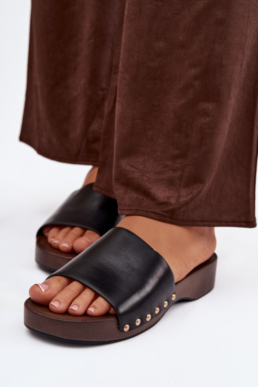 Women's Slippers with Gold Studs Black Terissa