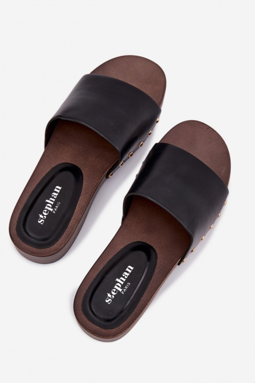 Women's Slippers with Gold Studs Black Terissa