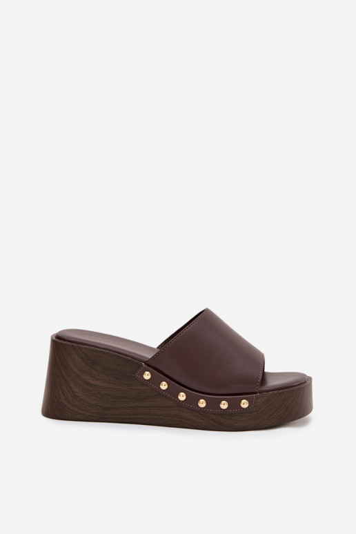 Women's Platform Slides with Gold Studs Chocolate Arionne