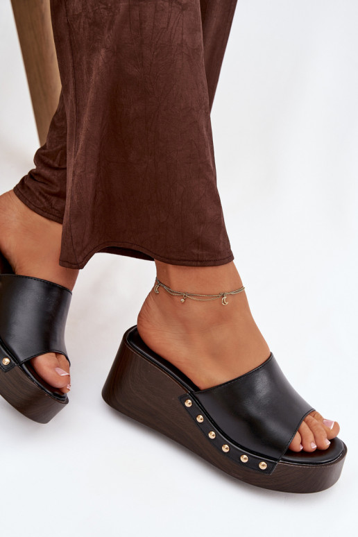 Women's Platform Flip Flops with Gold Studs Black Arionne