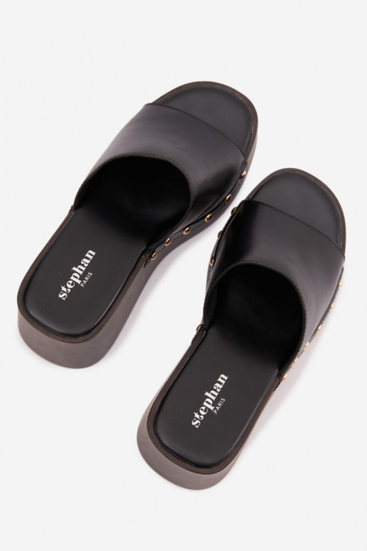 Women's Platform Flip Flops with Gold Studs Black Arionne