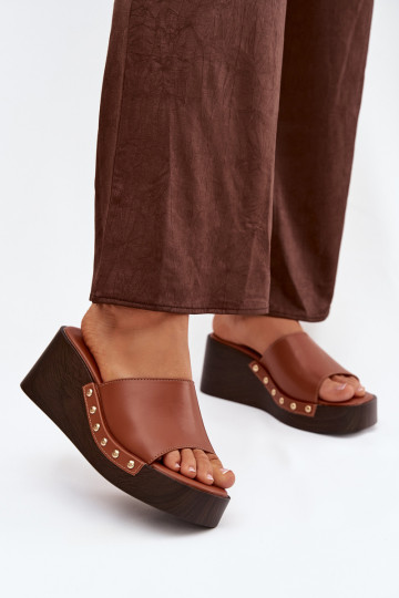 Women's Slip-ons with Platform with Golden Buckles Camel Arionne 2