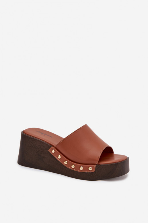 Women's Slip-ons with Platform with Golden Buckles Camel Arionne