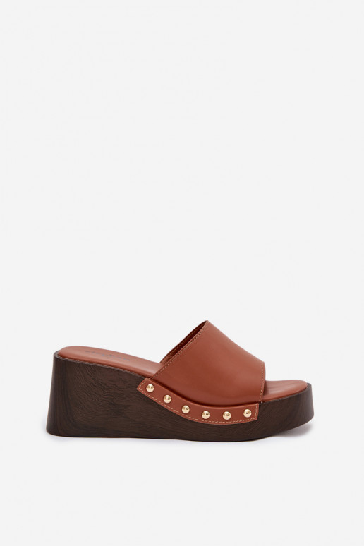 Women's Slip-ons with Platform with Golden Buckles Camel Arionne