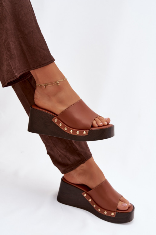 Women's Slip-ons with Platform with Golden Buckles Camel Arionne