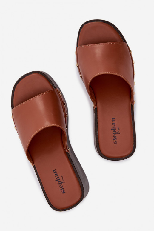 Women's Slip-ons with Platform with Golden Buckles Camel Arionne