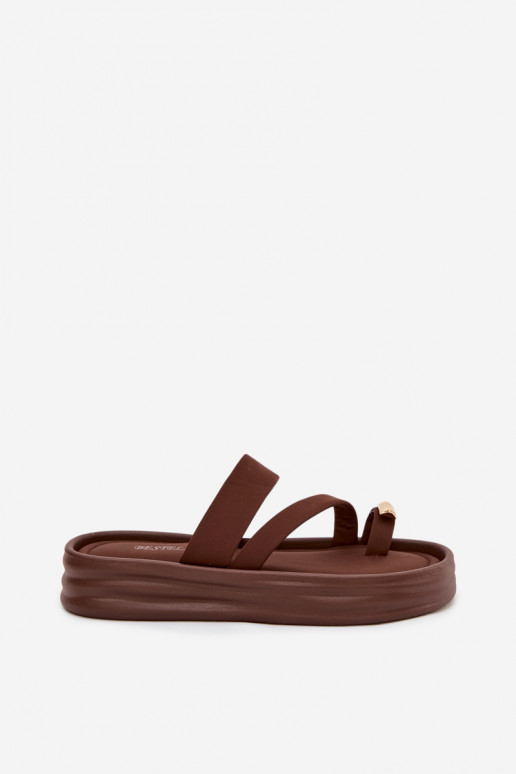 Fabric Women's Slides With Straps And Gold Detail Chocolate Farielle