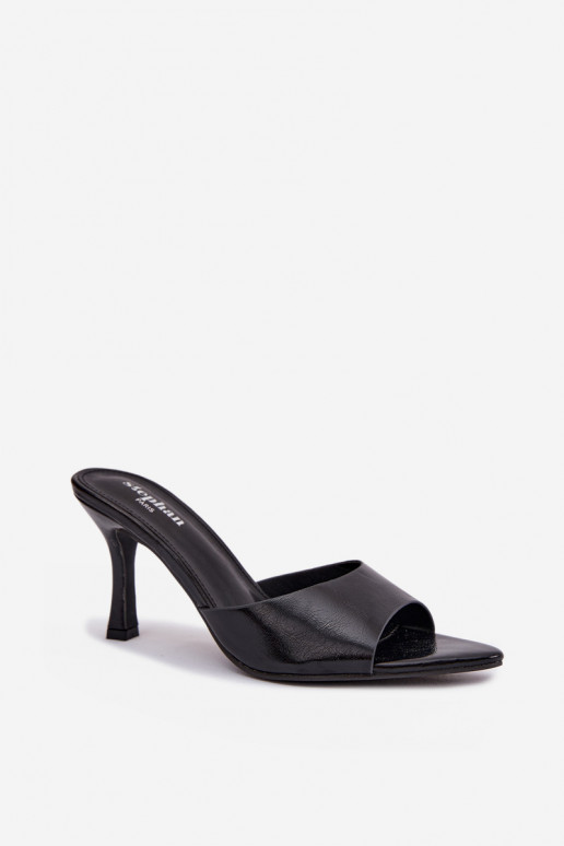 Lakierowane Klapki Damskie Na Obcasie Czarne Lirissa