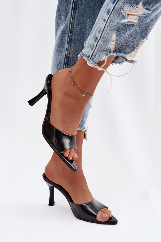 Lacquered Women's Heeled Sandals Black Lirissa