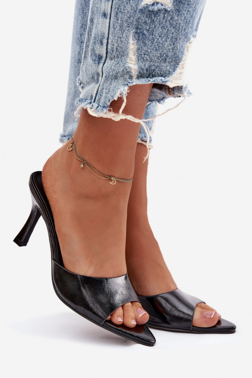 Lacquered Women's Heeled Sandals Black Lirissa