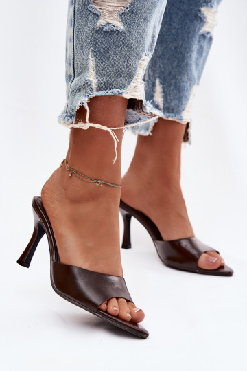 Lacquered Ladies' Slip-ons with Heel Chocolate Lirissa