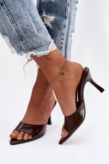 Lacquered Ladies' Slip-ons with Heel Chocolate Lirissa 2