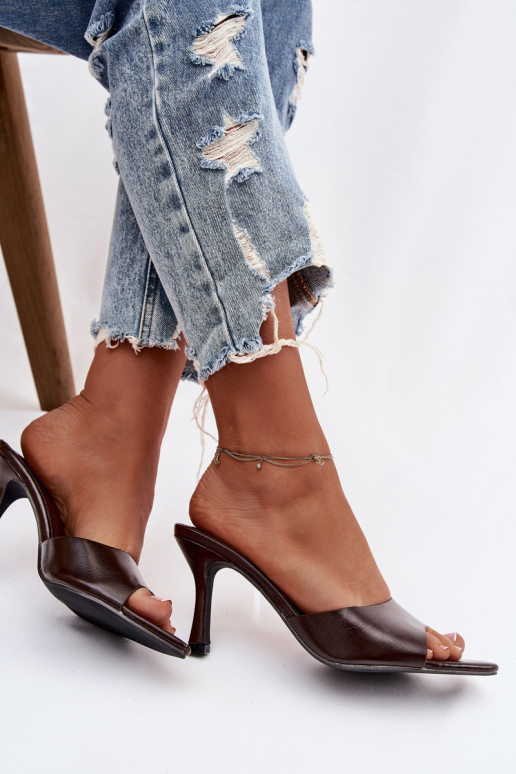 Lacquered Ladies' Slip-ons with Heel Chocolate Lirissa