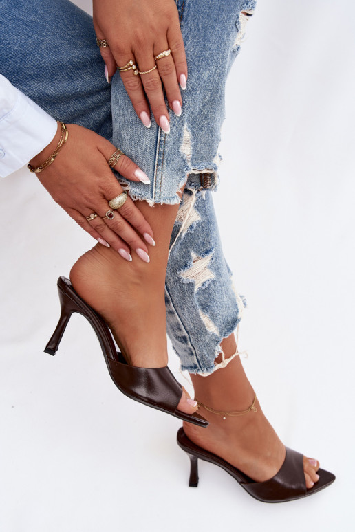 Lacquered Ladies' Slip-ons with Heel Chocolate Lirissa