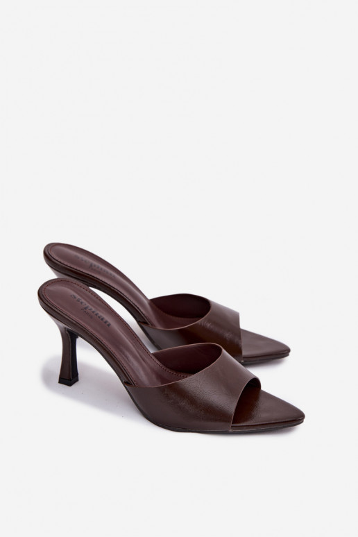 Lacquered Ladies' Slip-ons with Heel Chocolate Lirissa