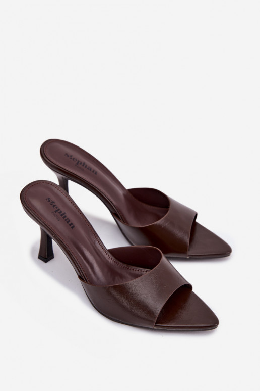 Lacquered Ladies' Slip-ons with Heel Chocolate Lirissa