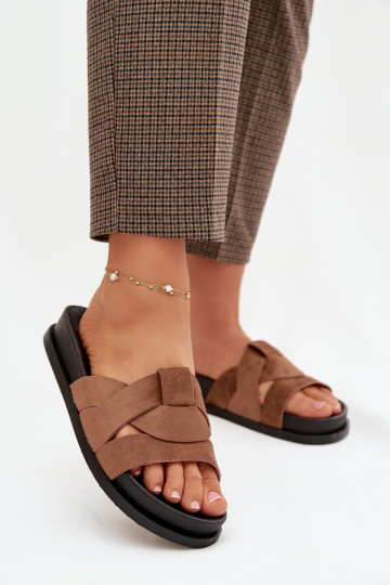 Women's Eco Suede Slippers with Straps Brown Marivessa 2