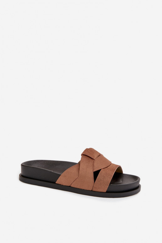 Women's Eco Suede Slippers with Straps Brown Marivessa