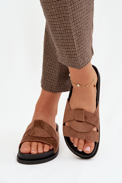 Women's Eco Suede Slippers with Straps Brown Marivessa