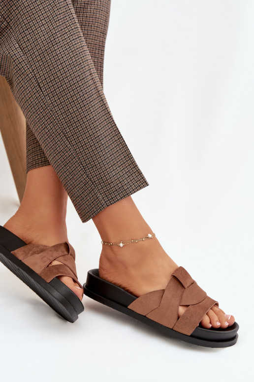 Women's Eco Suede Slippers with Straps Brown Marivessa
