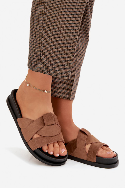 Women's Eco Suede Slippers with Straps Brown Marivessa