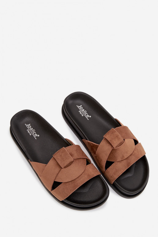 Women's Eco Suede Slippers with Straps Brown Marivessa