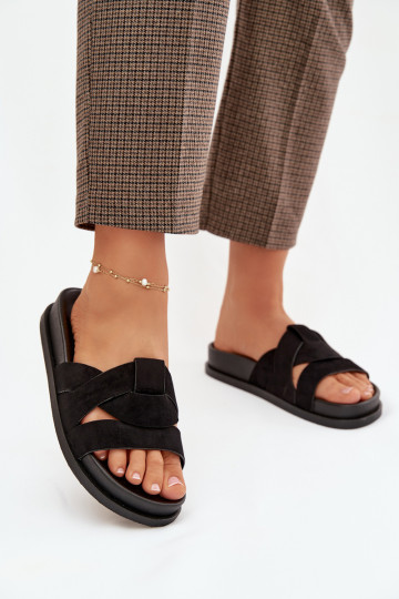 Klapki Damskie Eko ZamszowewithPaskami Czarne Marivessa