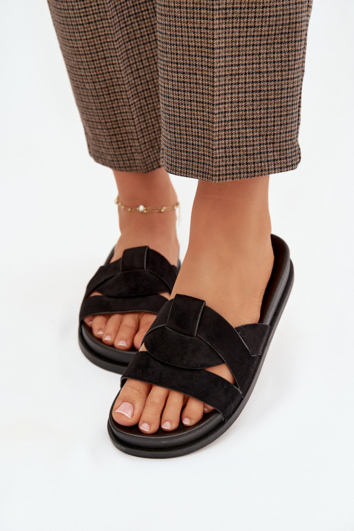 Klapki Damskie Eko ZamszowewithPaskami Czarne Marivessa