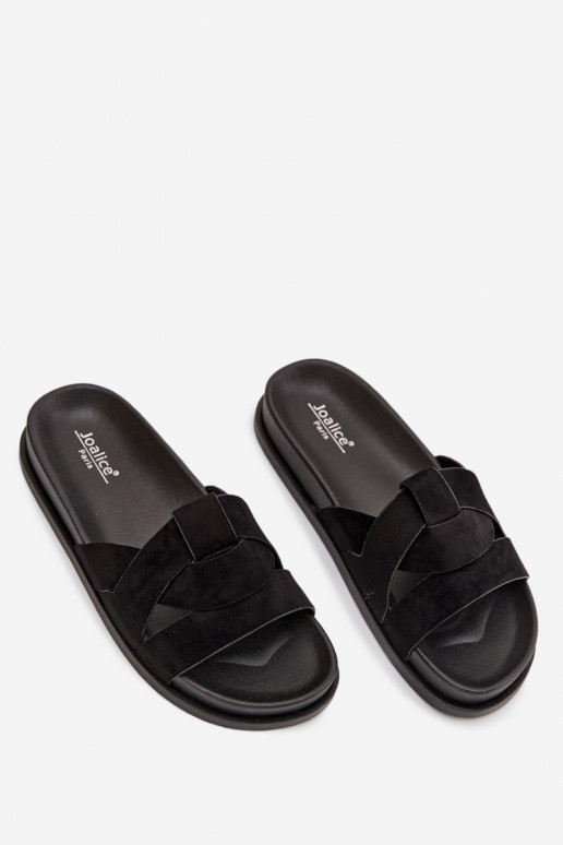 Klapki Damskie Eko Zamszowe Z Paskami Czarne Marivessa