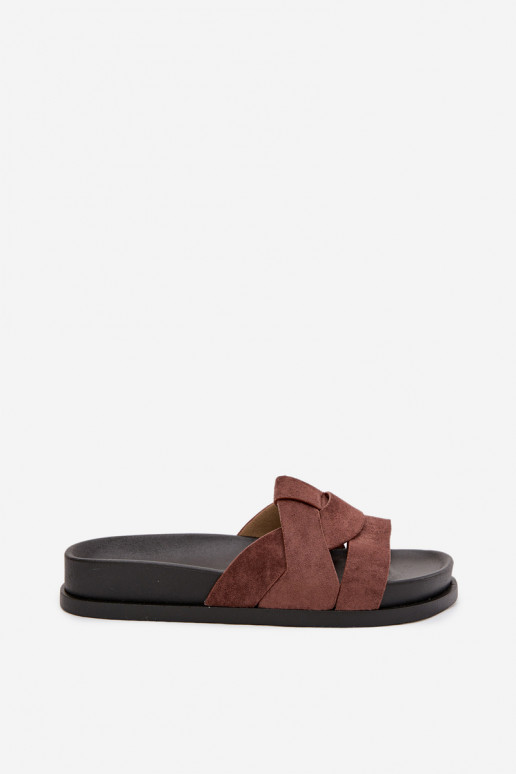 Women's Eco Suede Slippers with Straps Dark Brown Marivessa