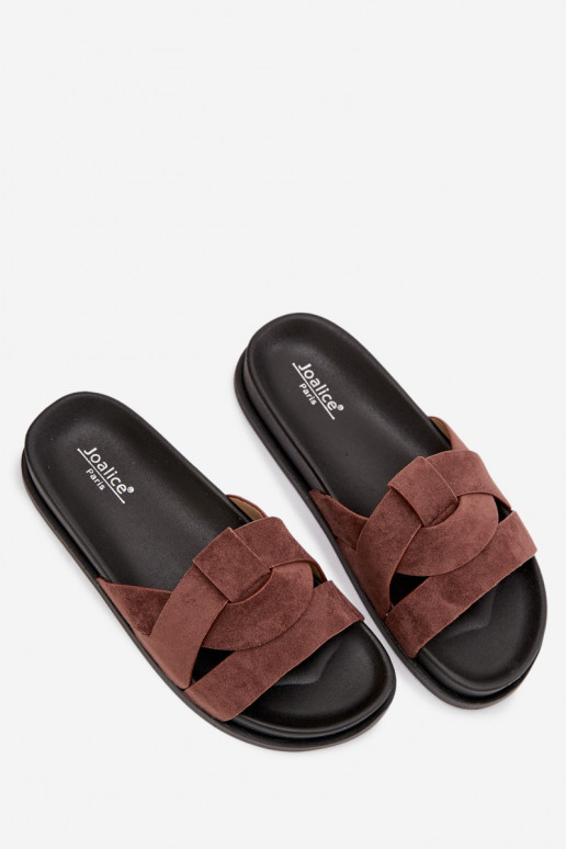 Women's Eco Suede Slippers with Straps Dark Brown Marivessa