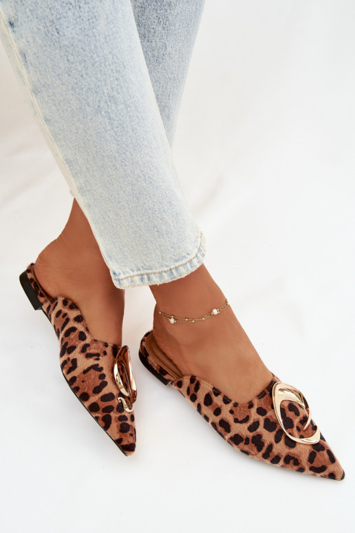 Klapki Damskie MulewithOzdobnym Złotym Detalem Panterka Galvella