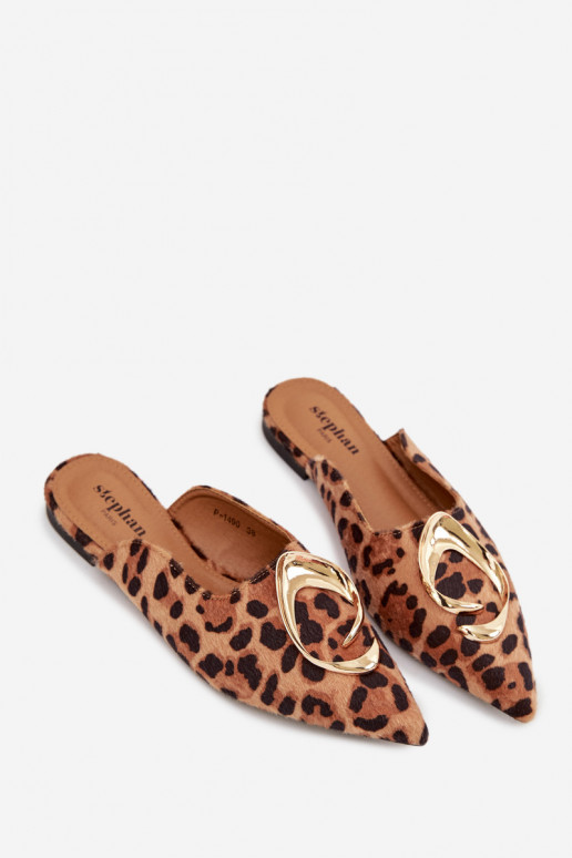 Klapki Damskie MulewithOzdobnym Złotym Detalem Panterka Galvella