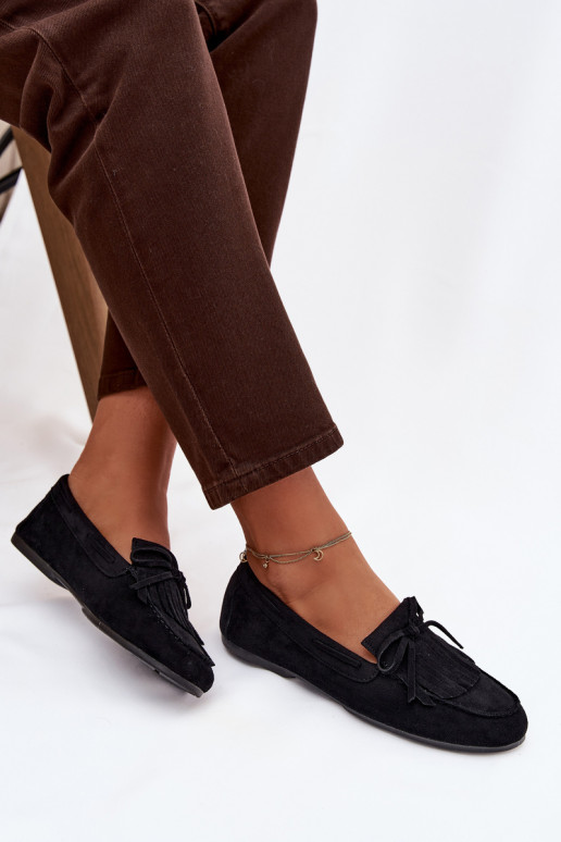 Damskie Moccasins With Fringes Black Janelisse