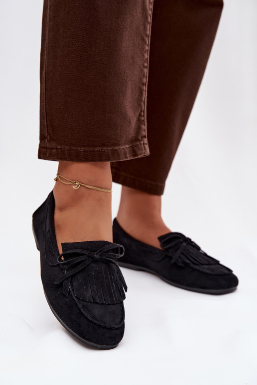 Damskie Moccasins With Fringes Black Janelisse