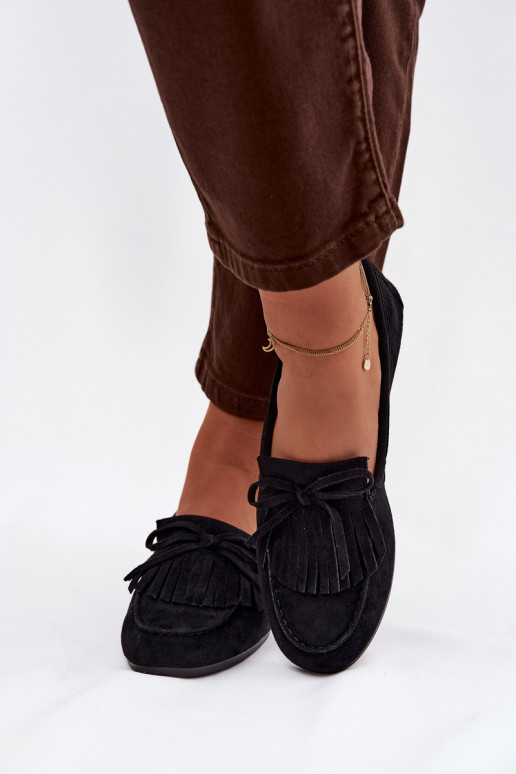 Damskie Moccasins With Fringes Black Janelisse