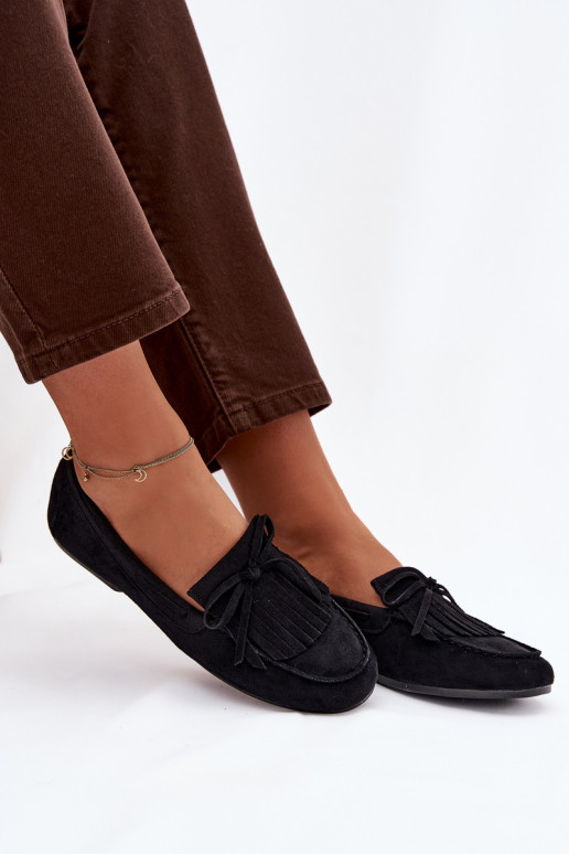 Damskie Moccasins With Fringes Black Janelisse