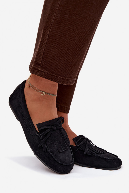 Damskie Moccasins With Fringes Black Janelisse