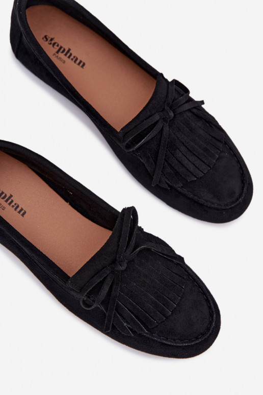 Damskie Moccasins With Fringes Black Janelisse