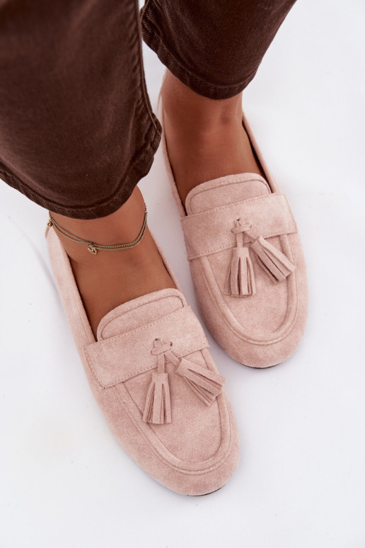 Women's Flat Loafers with Fringes Light Pink Marilisse