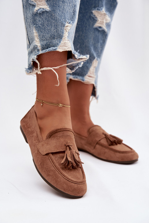 Damskie Flat Loafers with Fringes Brown Marilisse