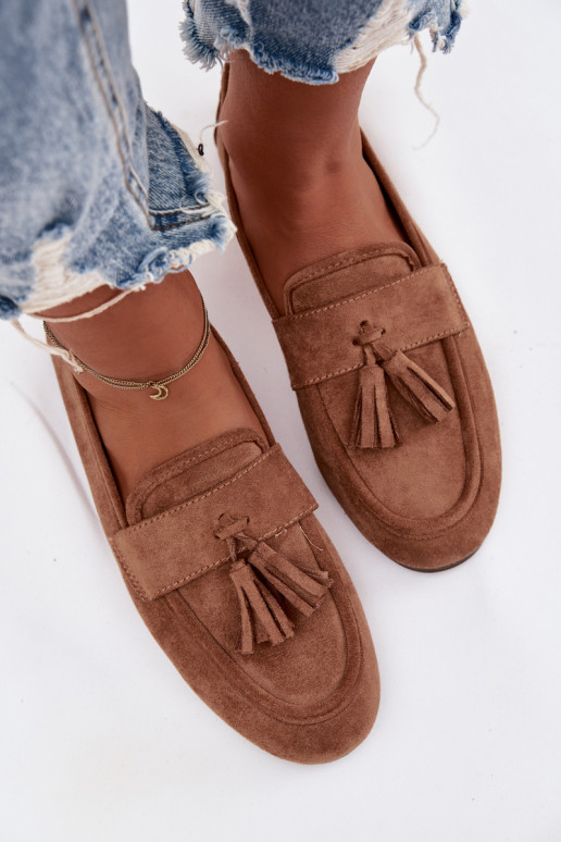 Damskie Flat Loafers with Fringes Brown Marilisse