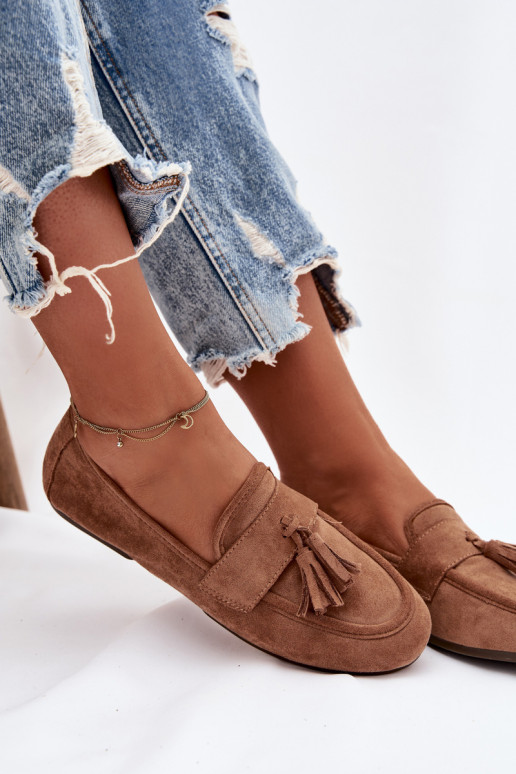 Damskie Flat Loafers with Fringes Brown Marilisse